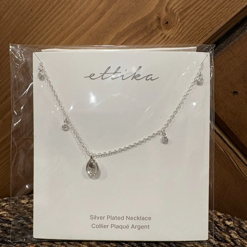 Ettika Silver Teardrop Dripping and Mini Crystal Station Necklace NEW - Picture 5 of 7